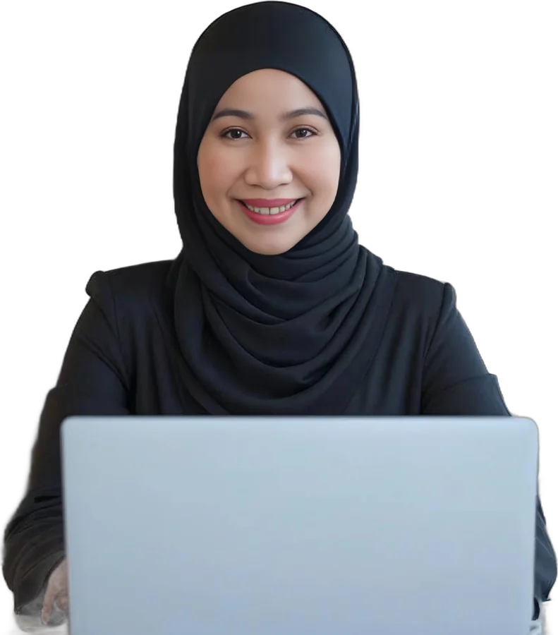 Rowena Rosendo smiling at her laptop
